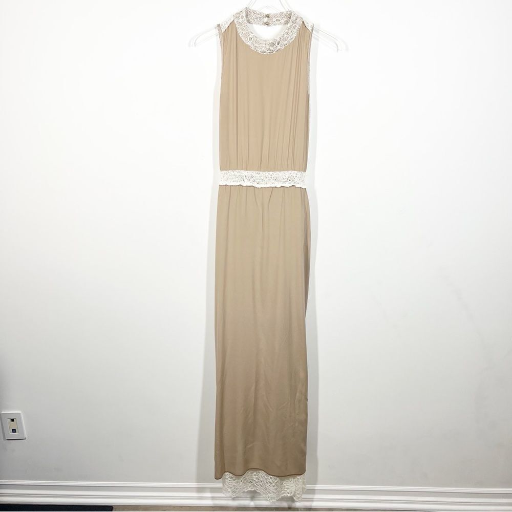 Again for Revolve Women's Size Medium Ivory Cream Isabel Nude Lace Evening Dress - Picture 6 of 15